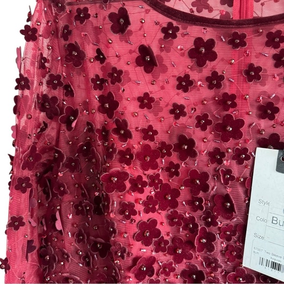 New! Mac Duggal Embellished long sleeve Floral Embroidered Velvet Dress - Picture 8 of 10